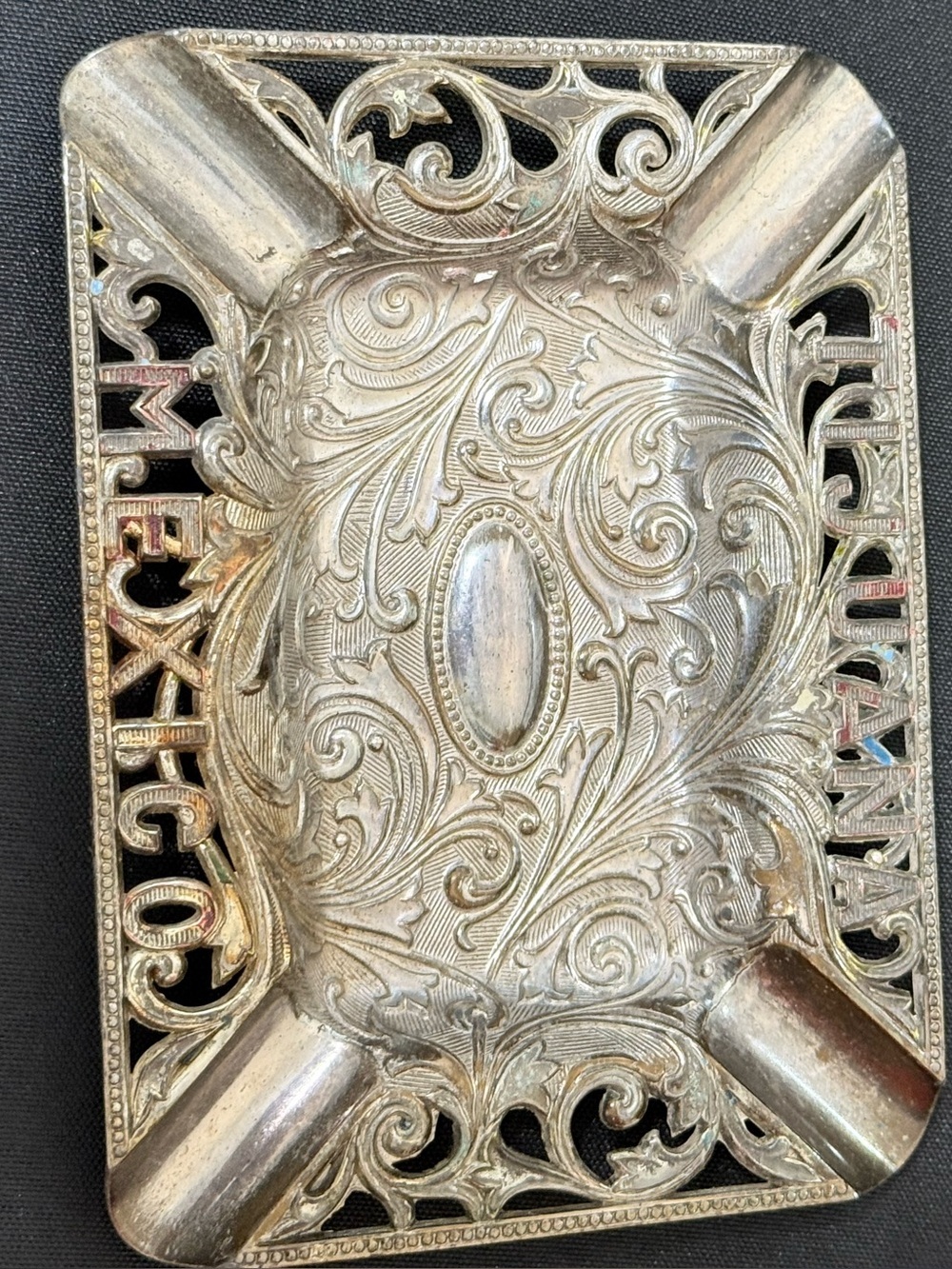 Decorative Silver-Tone Metal Catchall Tray ashtray Tijuana Mexico mid century - Picture 3 of 3
